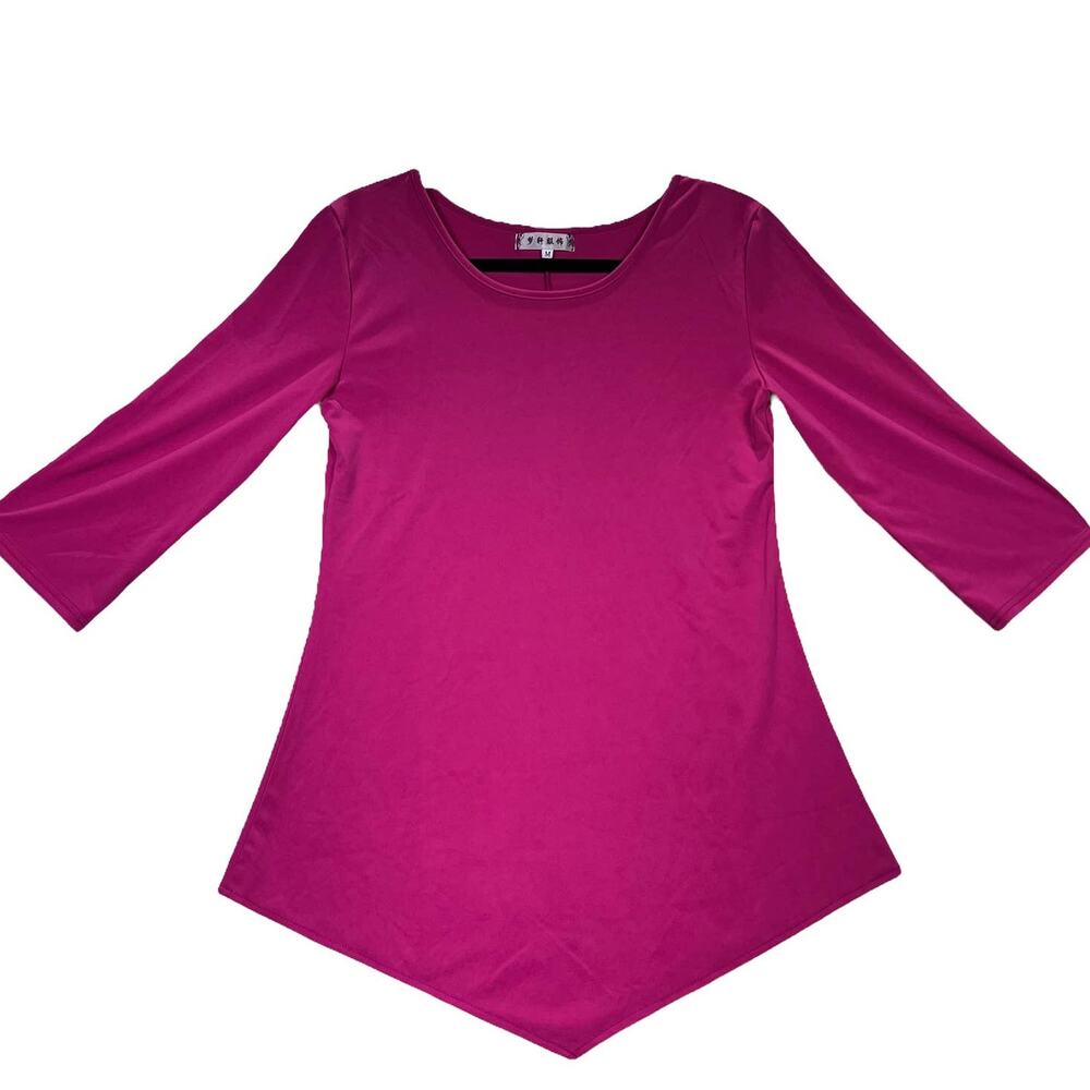 Asymmetrical Long Sleeve Scoop Neck Tunic Top Hot Pink Medium